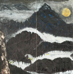 月と山なみ（冬）