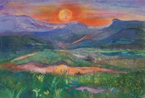 湿原に沈む夕日